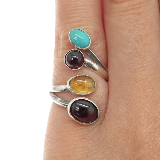 Old Pawn Sterling Silver Turquoise Tourmaline Citrine Adjustable Ring Size 4.25