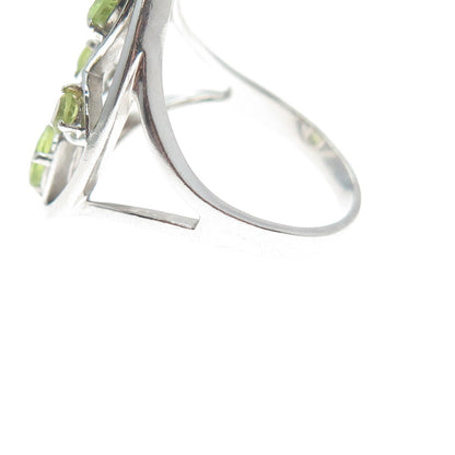 925 Sterling Silver Vintage Round-Cut Peridot Gem Cross Oval Ring Size 9.25