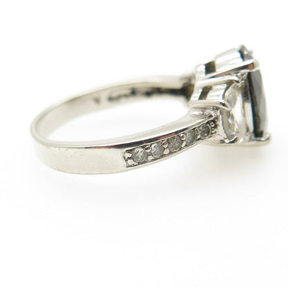 925 Sterling Silver Oval-Cut Dark Green & White C Z Ring Size 7.25