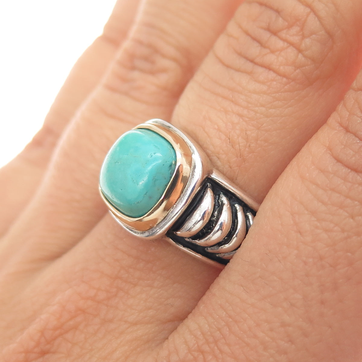 ESPO JOSEPH ESPOSITO 14K Gold Sterling Silver Vintage Turquoise Ring Size 7.25