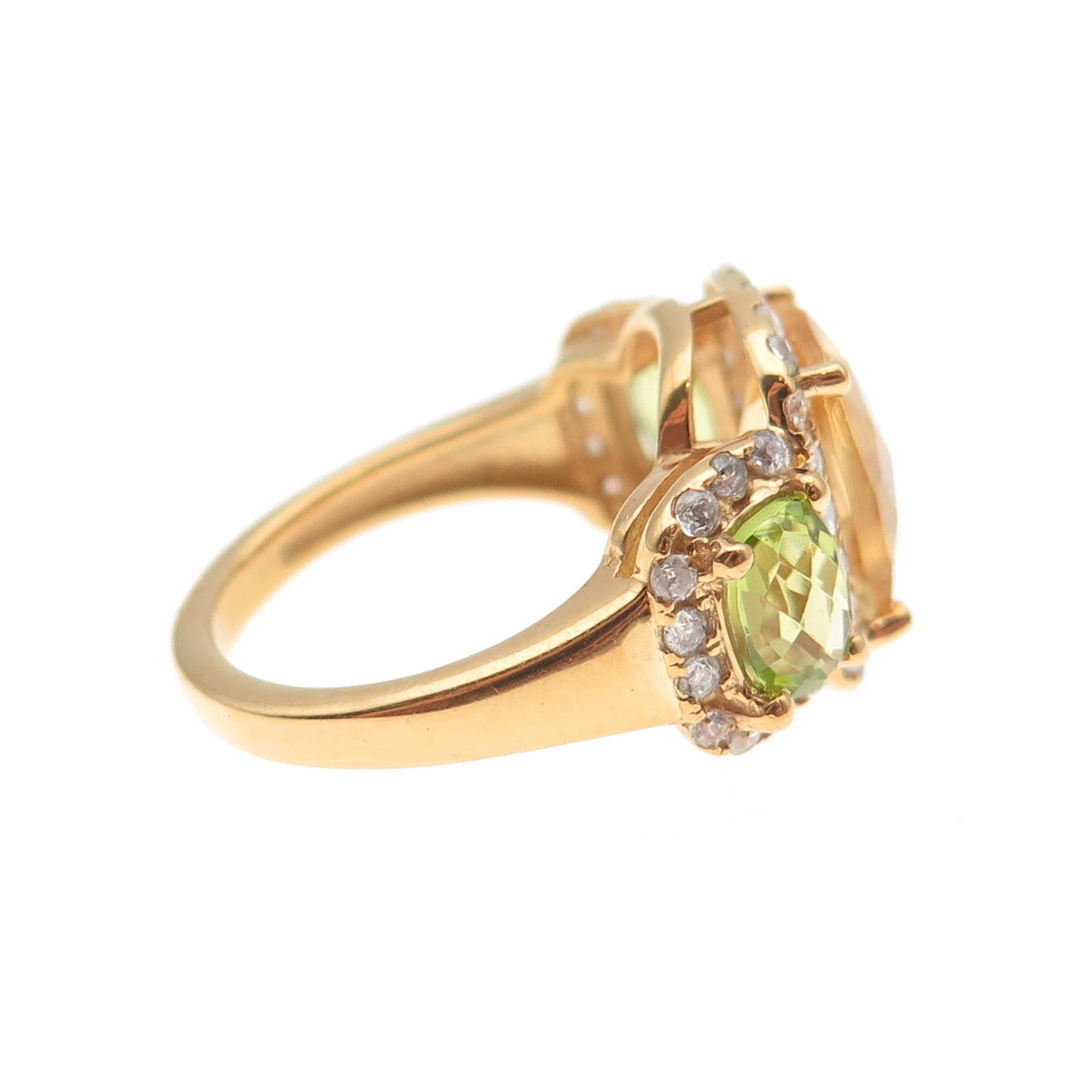 DSMK 925 Sterling Silver Gold Plated Real Citrine Topaz & Peridot Ring Size 5.5