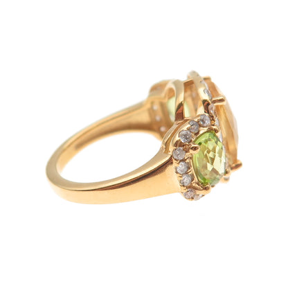 DSMK 925 Sterling Silver Gold Plated Real Citrine Topaz & Peridot Ring Size 5.5