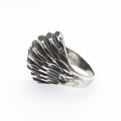 925 Sterling Silver Vintage Modernist Ribbed Dome Oxidized Ring Size 4.75