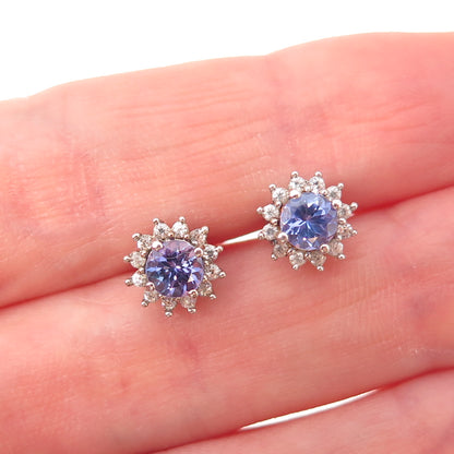 Chuck Clemency 925 Sterling Silver Real Tanzanite & White Topaz Stud Earrings