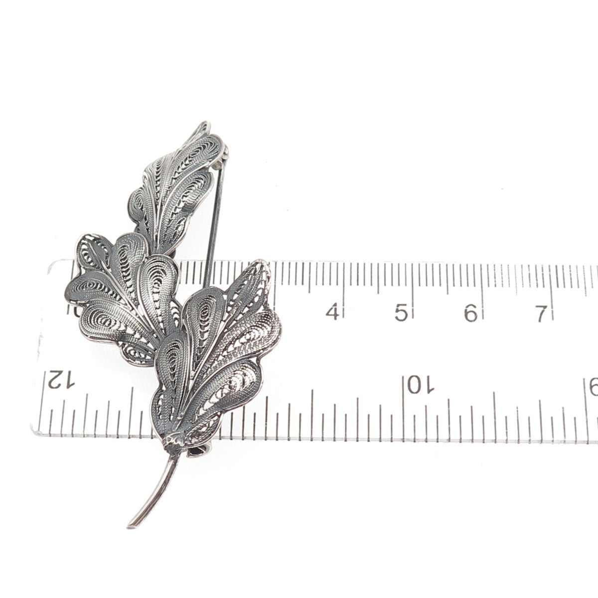 800 Silver Vintage Italy Floral Filigree Oxidized Pin Brooch