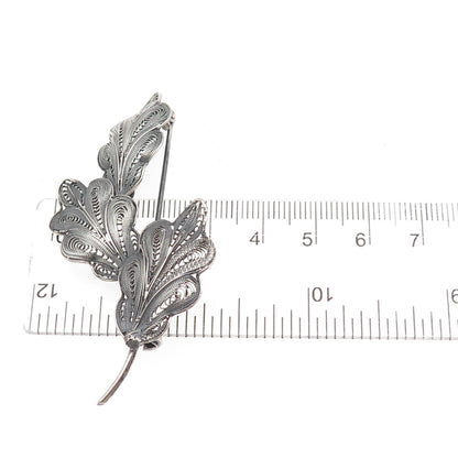 800 Silver Vintage Italy Floral Filigree Oxidized Pin Brooch