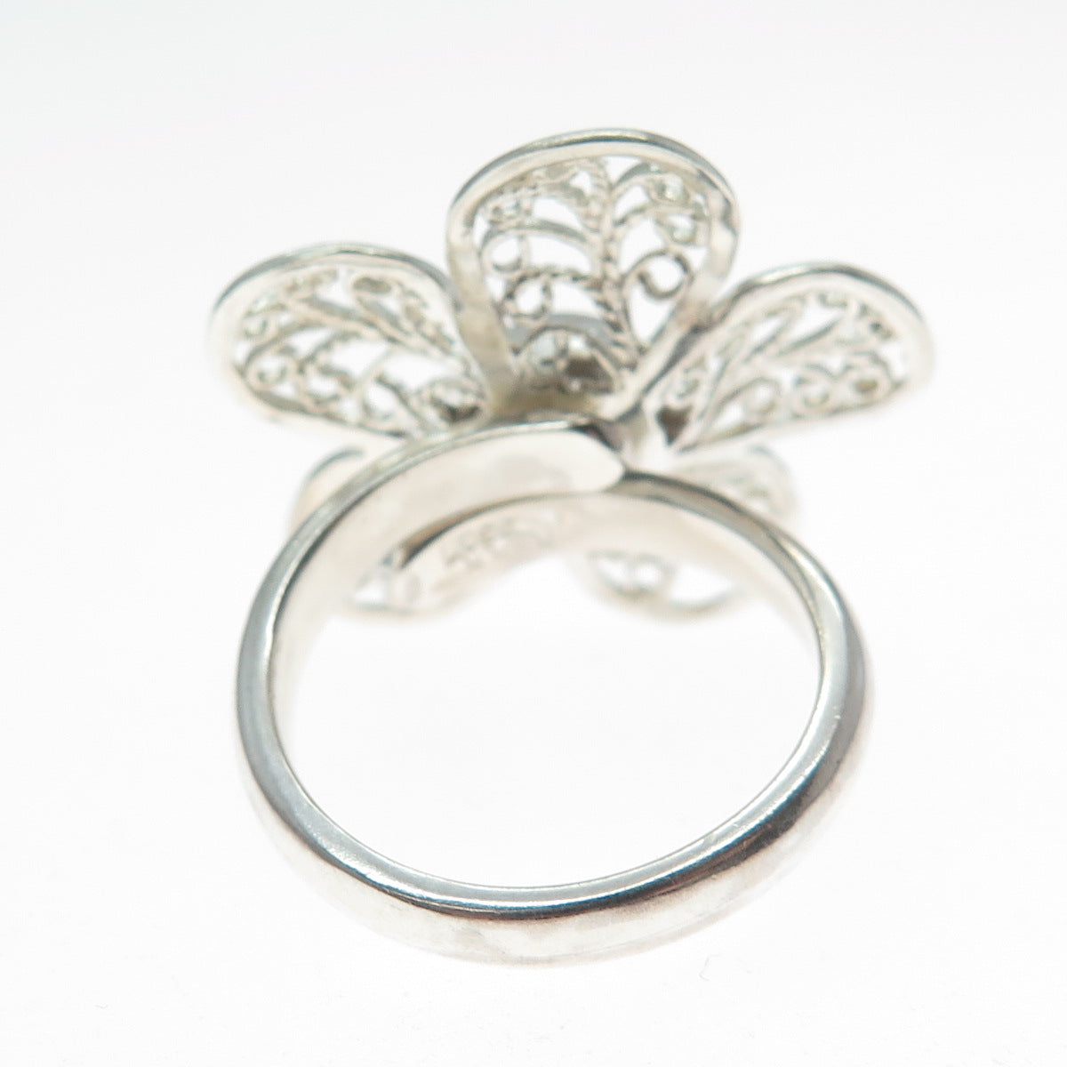 RIDER 950 Silver Vintage Flower Blossom Filigree Adjustable Ring Size 6.75