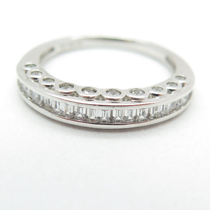 925 Sterling Silver Emerald & Round-Cut C Z Half Eternity Ring Size 6