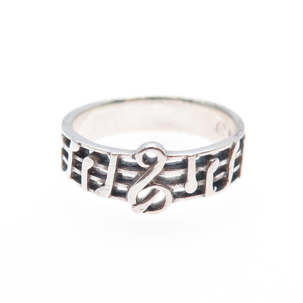 925 Sterling Silver Vintage Treble Clef Music Note Oxidized Band Ring Size 8.75