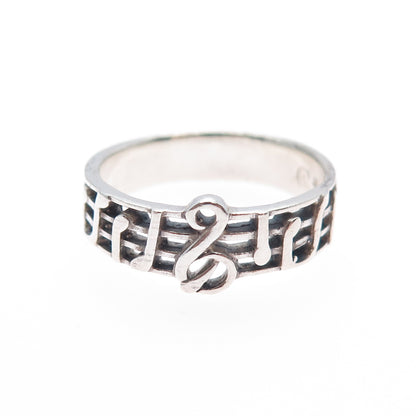 925 Sterling Silver Vintage Treble Clef Music Note Oxidized Band Ring Size 8.75