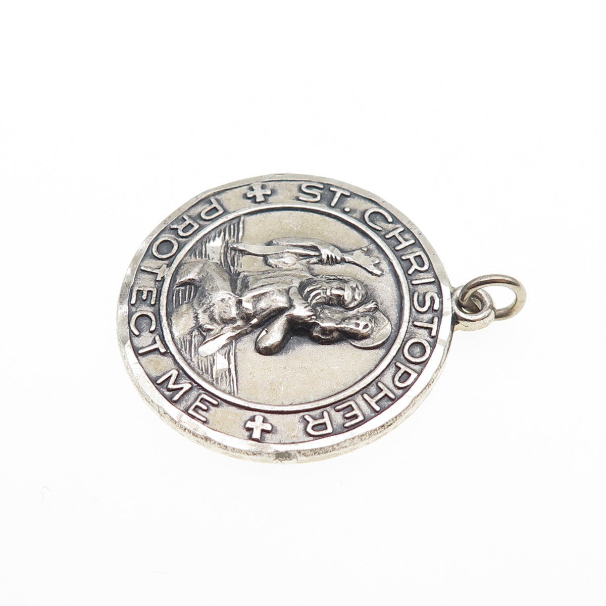 CREED 925 Sterling Silver Vintage Engraved St. Christopher Medal Charm Pendant