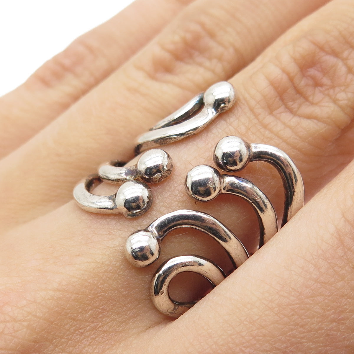 ATI ANNIKA WITT Sterling Silver Vintage Modernist Wavy Adjustable Ring Size 8.5
