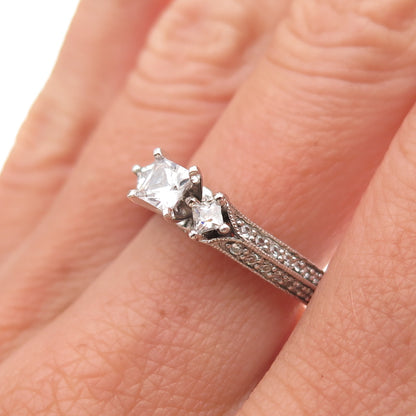 925 Sterling Silver Princess & Round-Cut C Z Engagement Ring Size 7