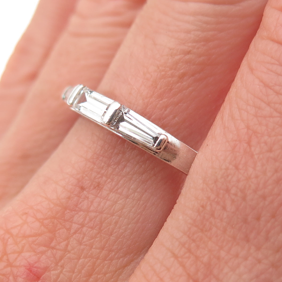 925 Sterling Silver Tapered Baguette-Cut C Z Band Ring Size 10.25