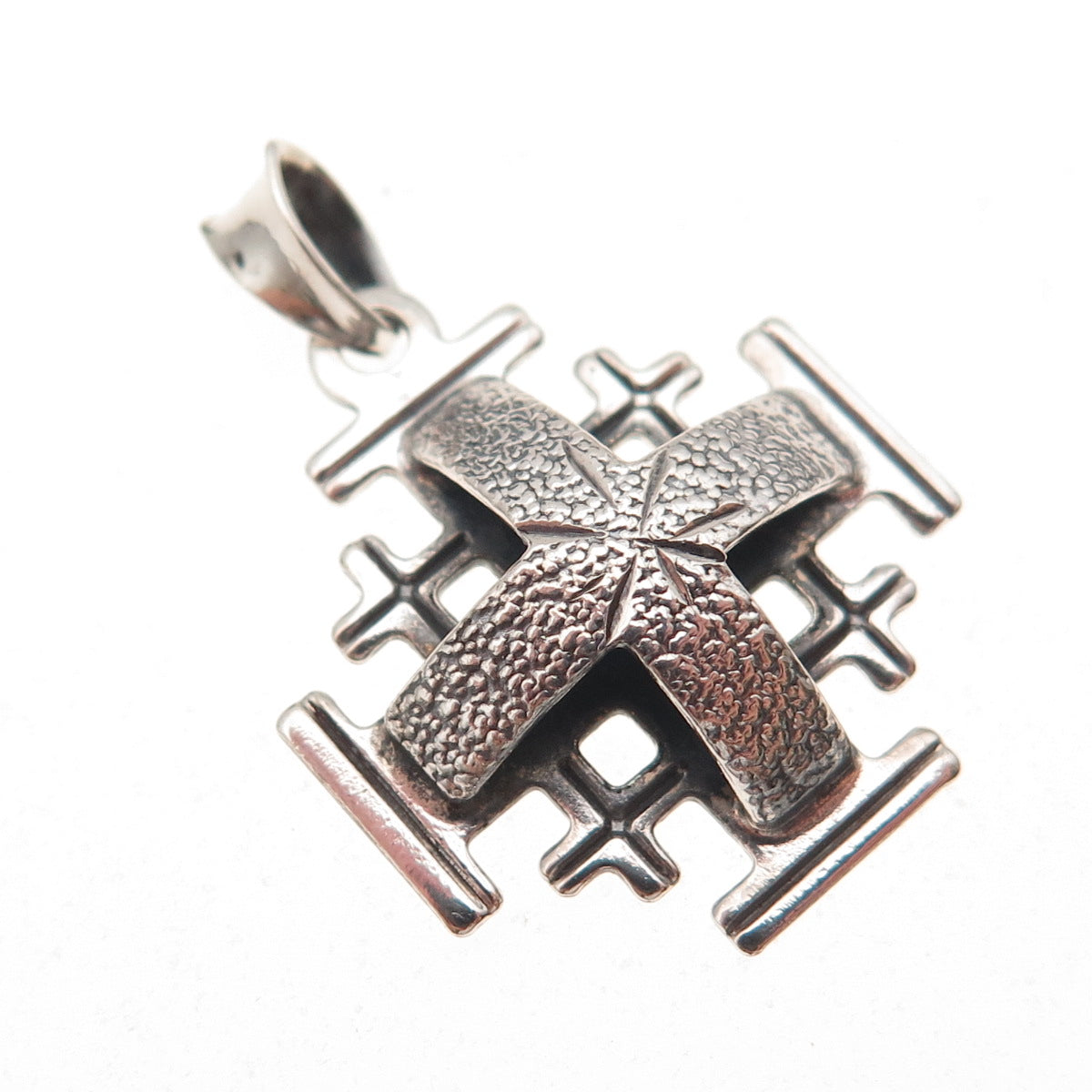 925 Sterling Silver Vintage Jerusalem Cross Oxidized Charm Pendant