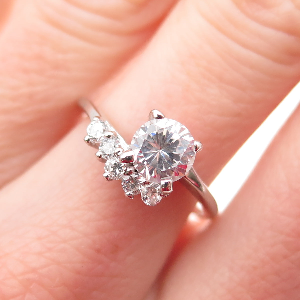 925 Sterling Silver Round-Cut C Z Bypass Engagement Ring Size 7.25