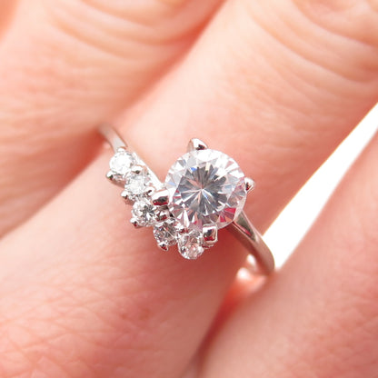 925 Sterling Silver Round-Cut C Z Bypass Engagement Ring Size 7.25