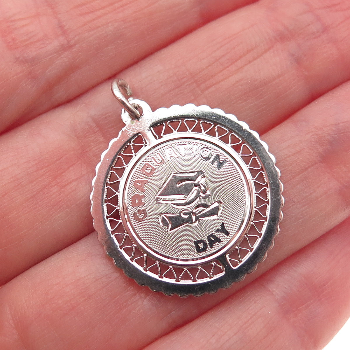 925 Sterling Silver Vintage Engraved Graduation Day Charm Pendant