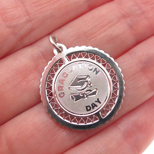 925 Sterling Silver Vintage Engraved Graduation Day Charm Pendant