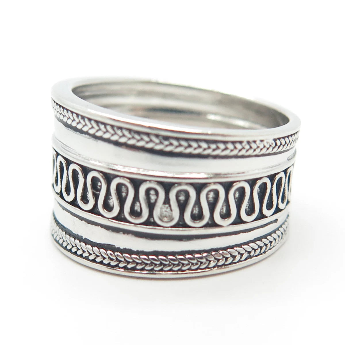 925 Sterling Silver Vintage Spiral Band Ring Size 7.25