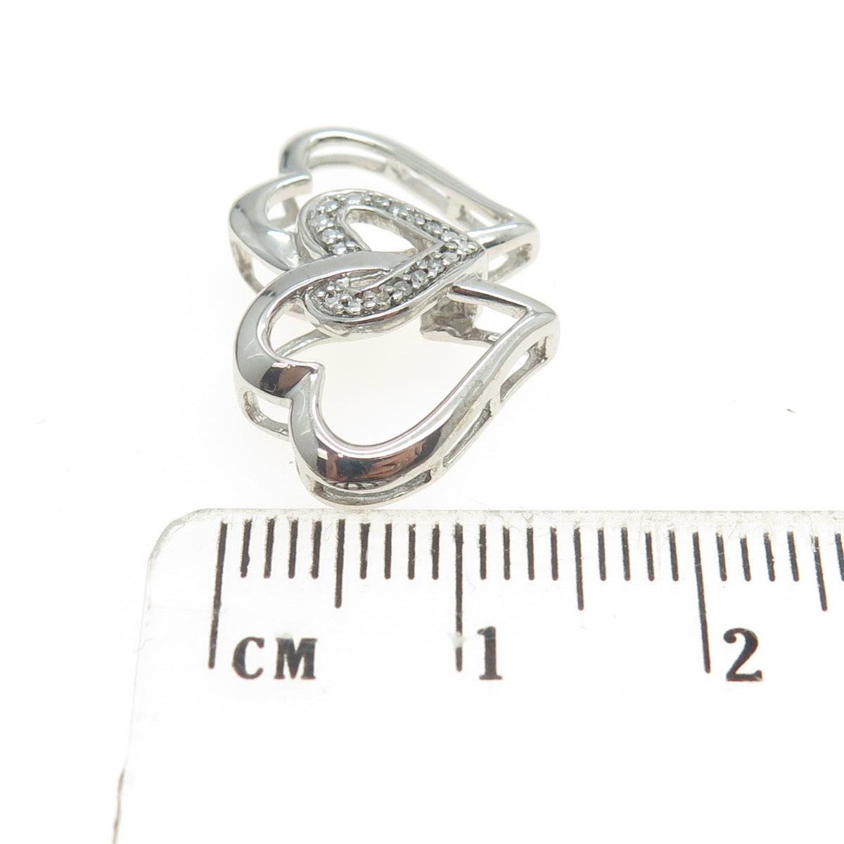 925 Sterling Silver Real Round-Cut Diamond Family Heart Slide Pendant