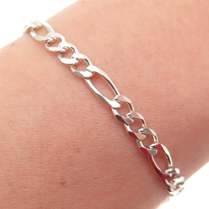 925 Sterling Silver Vintage Italy Figaro Link Bracelet 7"