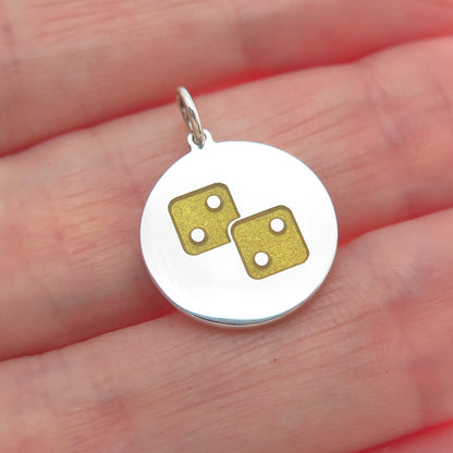 925 Sterling Silver Yellow Enamel Number 4 Lucky Dice Minimalist Charm Pendant