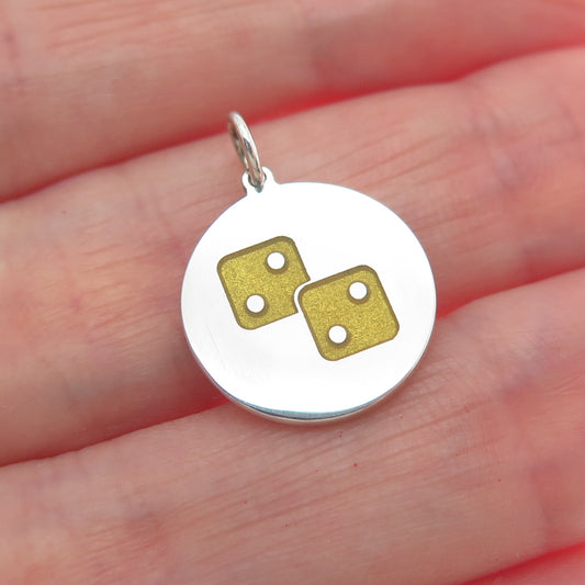 925 Sterling Silver Yellow Enamel Number 4 Lucky Dice Minimalist Charm Pendant