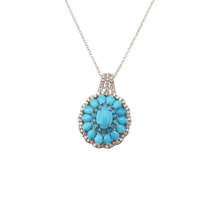 D'Joy 925 Sterling Real Turquoise Apatite & White Topaz Cable Chain Necklace 20"