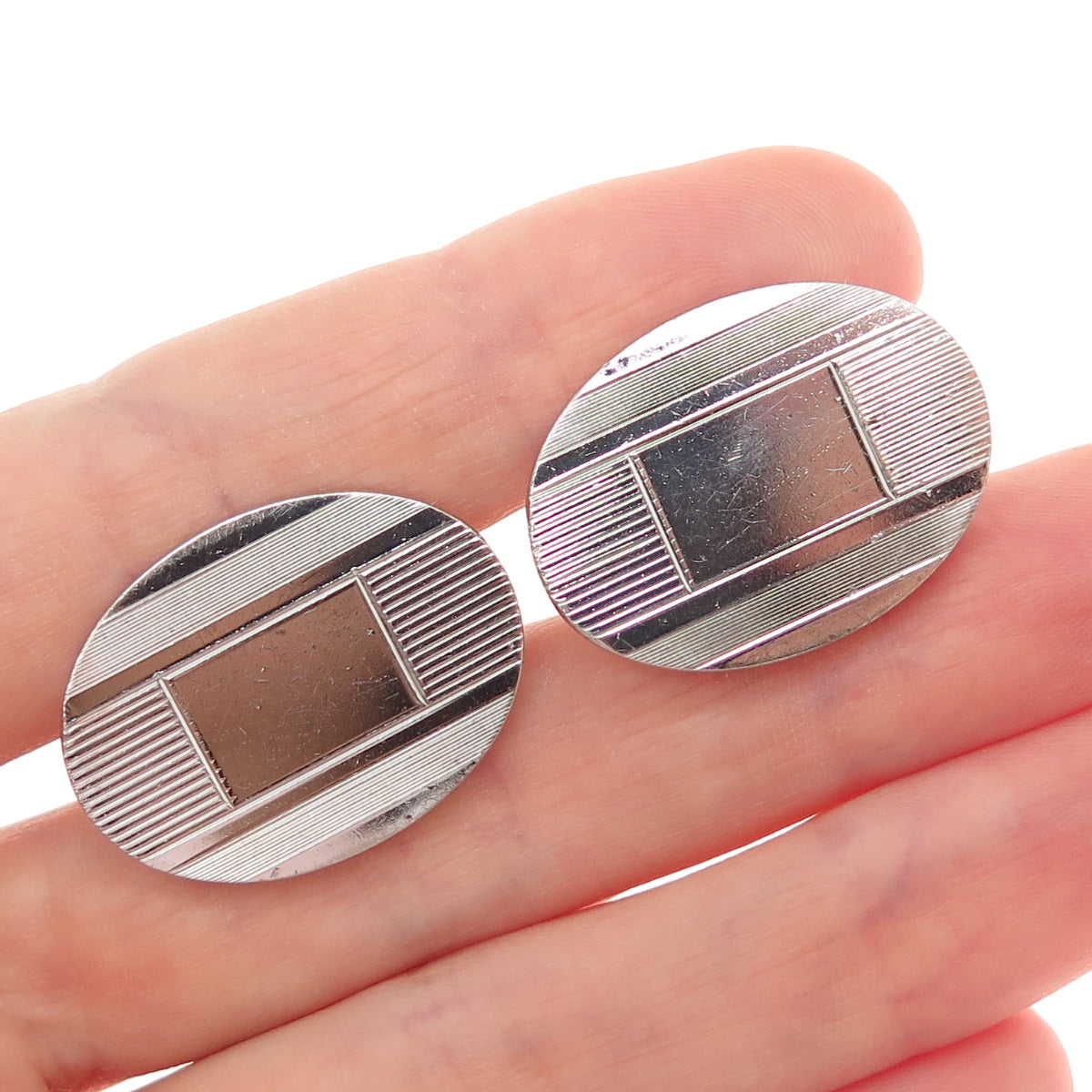 LAMODE 925 Sterling Silver Vintage Engravable Classic Oval Cufflinks