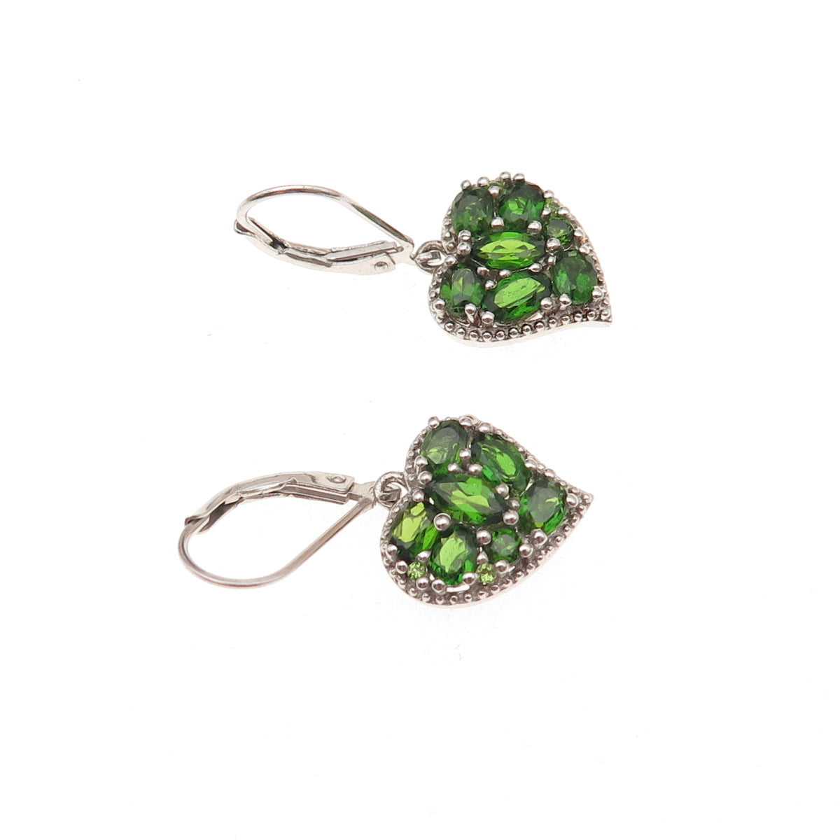 Chuck Clemency 925 Sterling Silver Real Peridot Heart Dangle Earrings