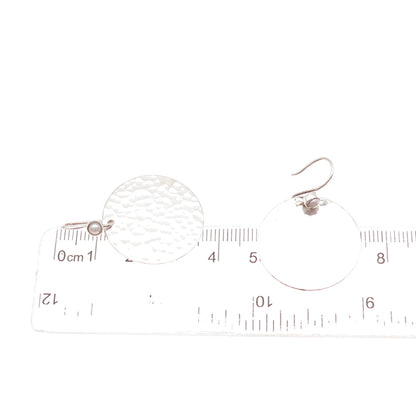 925 Sterling Silver Real Pearl Hammered Disc Dangle Earrings