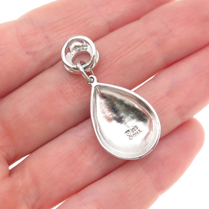 925 Sterling Silver Vintage Hammered Teardrop Slide Charm Pendant