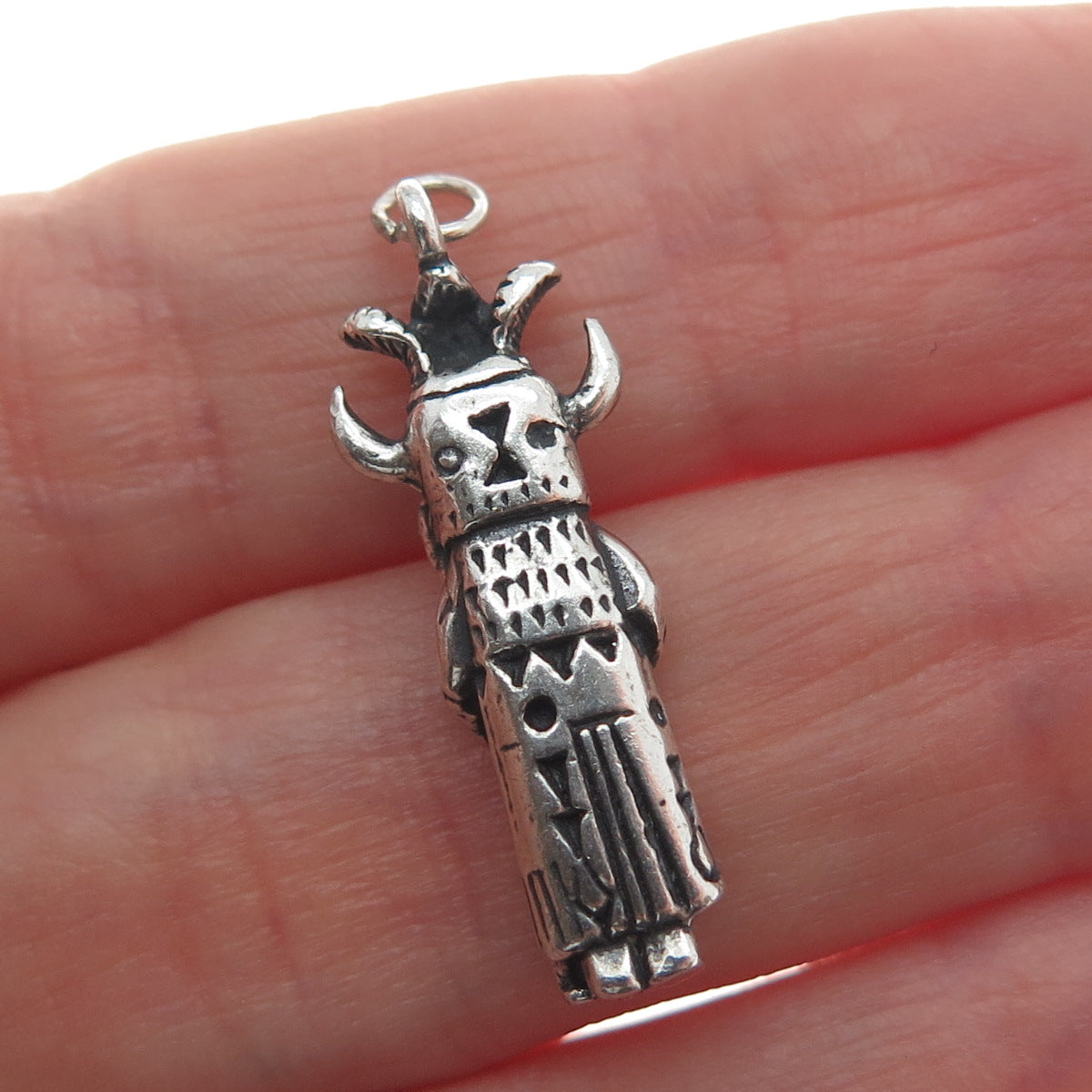 Old Pawn 925 Sterling Silver Vintage Indian Chief Kachina Doll Oxidized Pendant