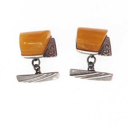 875 Silver Vintage Poland Real Butterscotch Amber Cufflinks