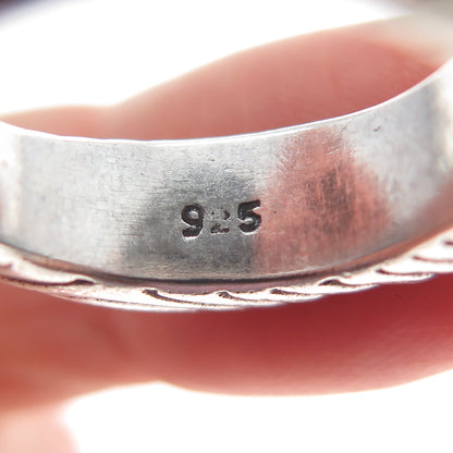 925 Sterling Silver Vintage Modernist Ribbed Heart Oxidized Ring Size 6