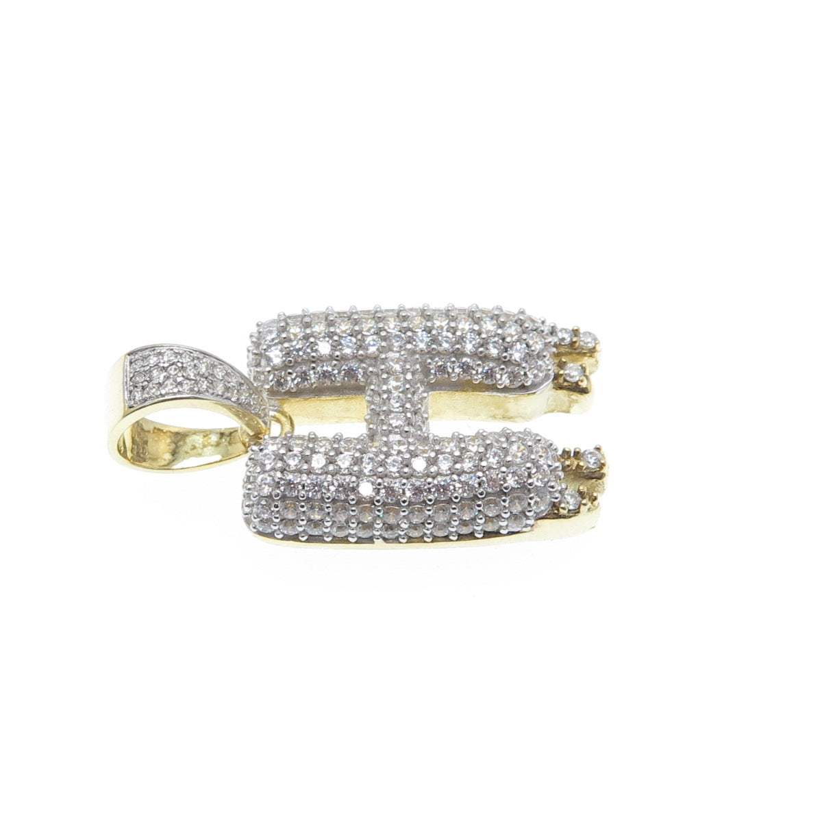 925 Sterling Silver Gold Plated Round-Cut Shaped C Z Letter H Sparkle Pendant
