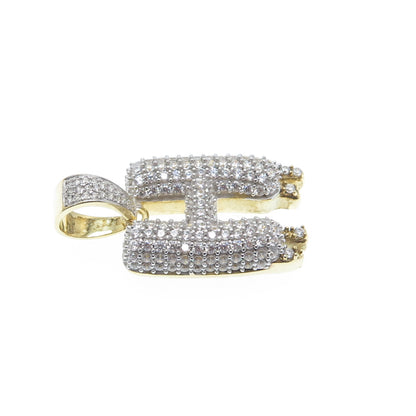 925 Sterling Silver Gold Plated Round-Cut Shaped C Z Letter H Sparkle Pendant
