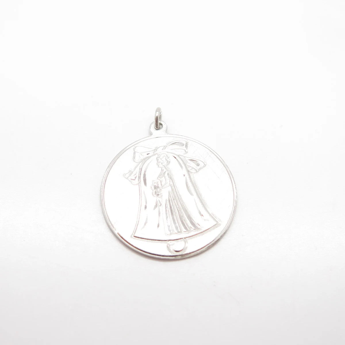 925 Sterling Silver Vintage Anson Satin Finish Bell & Lady Round Pendant