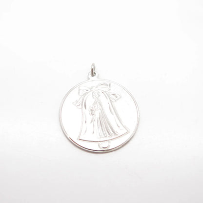 925 Sterling Silver Vintage Anson Satin Finish Bell & Lady Round Pendant