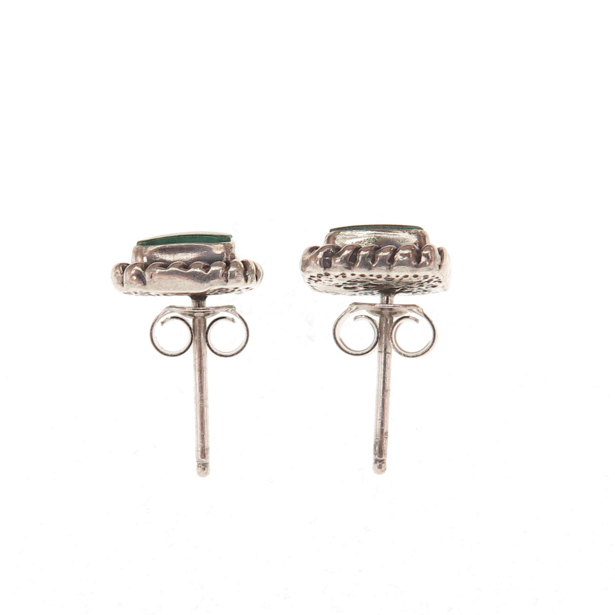 Quoc Turquoise Old Pawn 925 Sterling Silver Vintage Malachite Stud Earrings