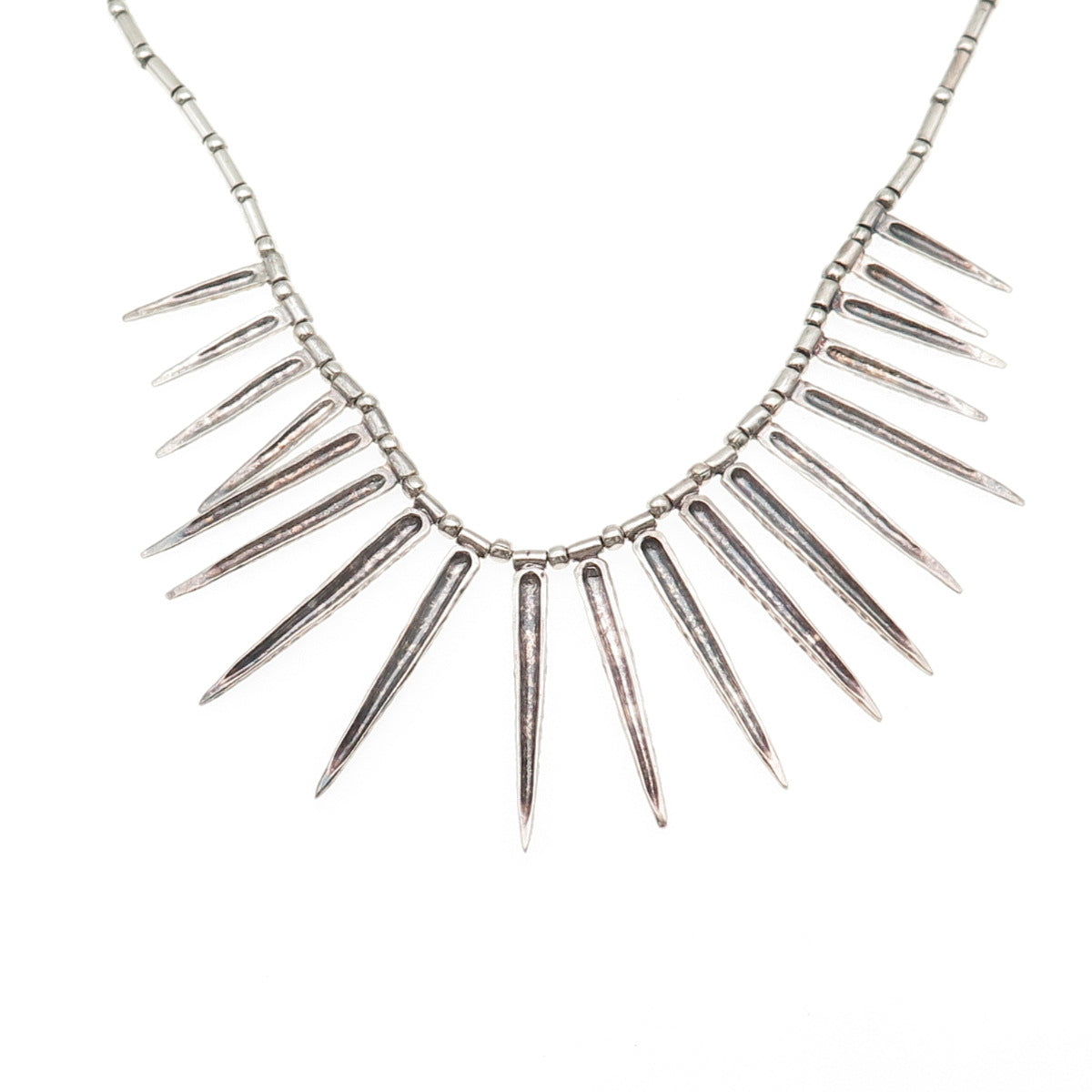925 Sterling Silver Vintage Modernist Hammered Statement Chain Necklace 16-18"