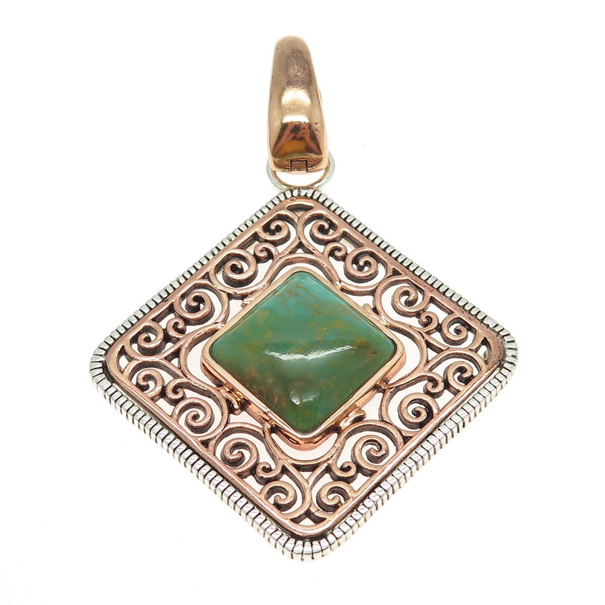 BARSE 925 Sterling Silver 2-Tone Vintage Real Royston Turquoise Ornate Pendant