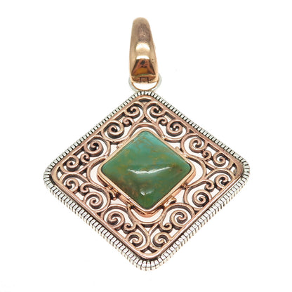 BARSE 925 Sterling Silver 2-Tone Vintage Real Royston Turquoise Ornate Pendant