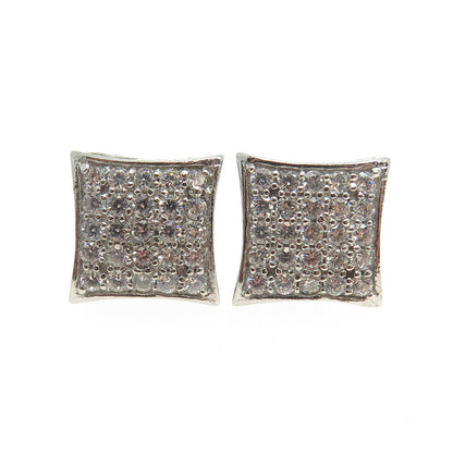 925 Sterling Silver Round-Cut C Z Princess Square Stud Earrings