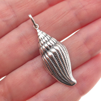 925 Sterling Silver Vintage Seashell Oxidized Charm Pendant