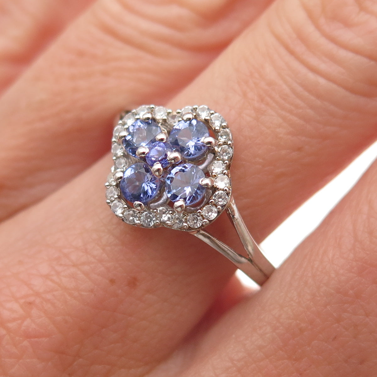 Chuck Clemency 925 Sterling Silver Real Tanzanite & White Topaz Ring Size 8