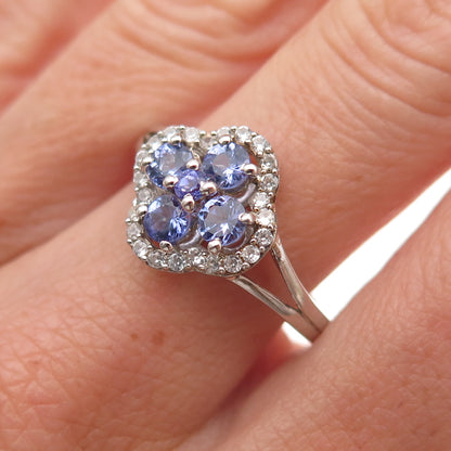 Chuck Clemency 925 Sterling Silver Real Tanzanite & White Topaz Ring Size 8