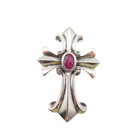 Michelle Albala 925 Sterling Silver Vintage Real Ruby Cross Slide Charm Pendant