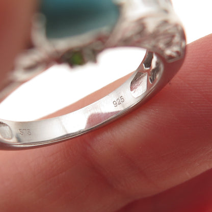 Chuck Clemency 925 Sterling Real Turquoise White Topaz & Peridot Ring Size 8